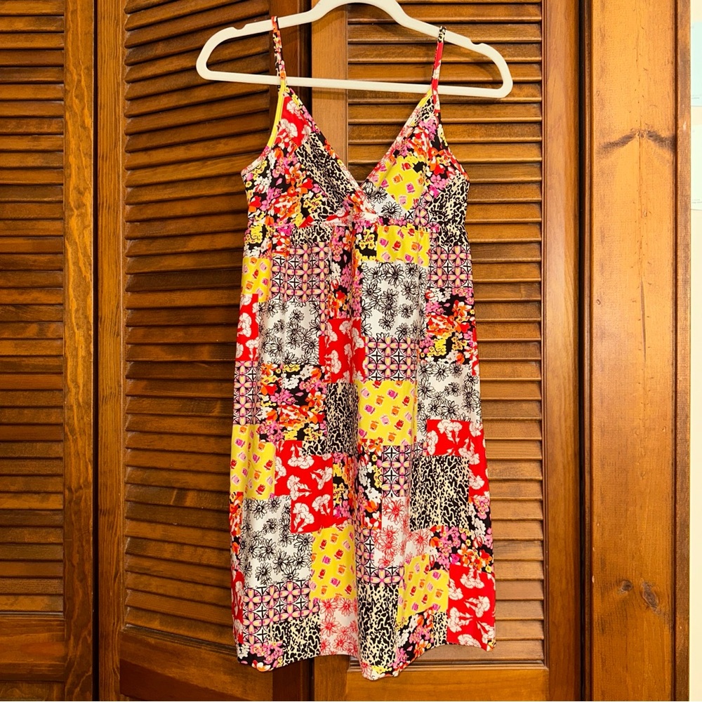 EUC Lucky Brand swim dress coverup, empire waist, patchwork pattern, size XS/S